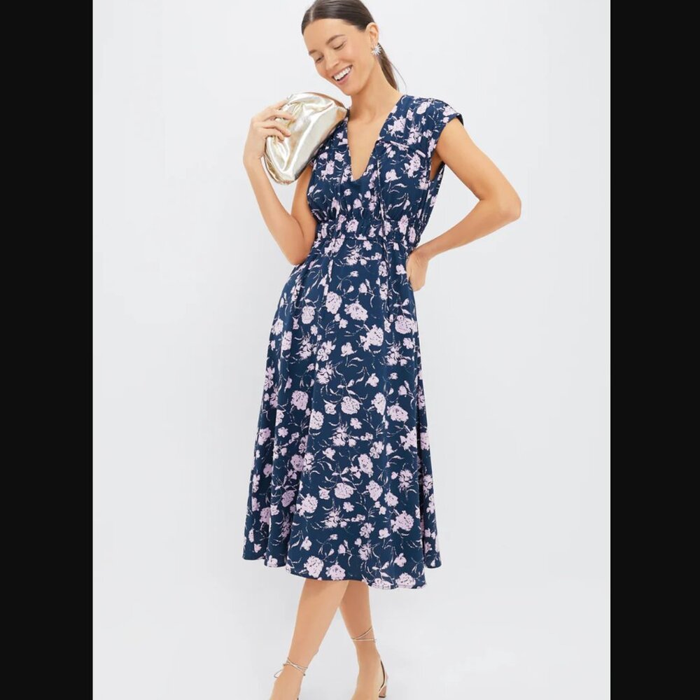 Navy & Blush Floral Midi Dress - hyacinth house (NWT - new with tags)